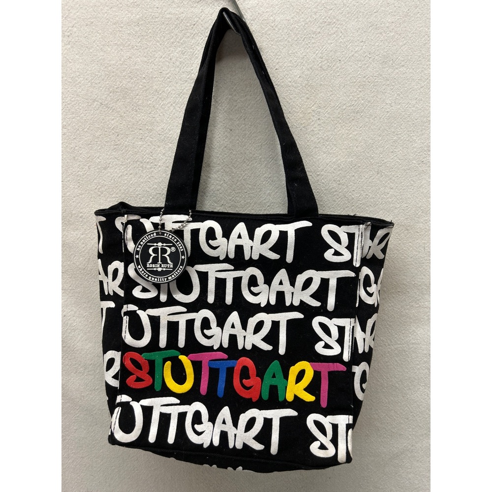 Robin Ruth Stuttgart Germany Canvas Tote Bag Black White Graffiti Logo Zipper